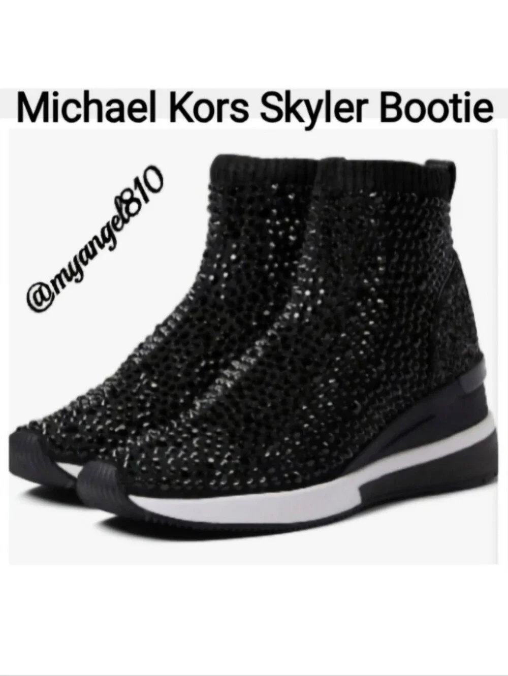 Michael Kors Black Crystal-Knit Skyler Bootie, Size 10